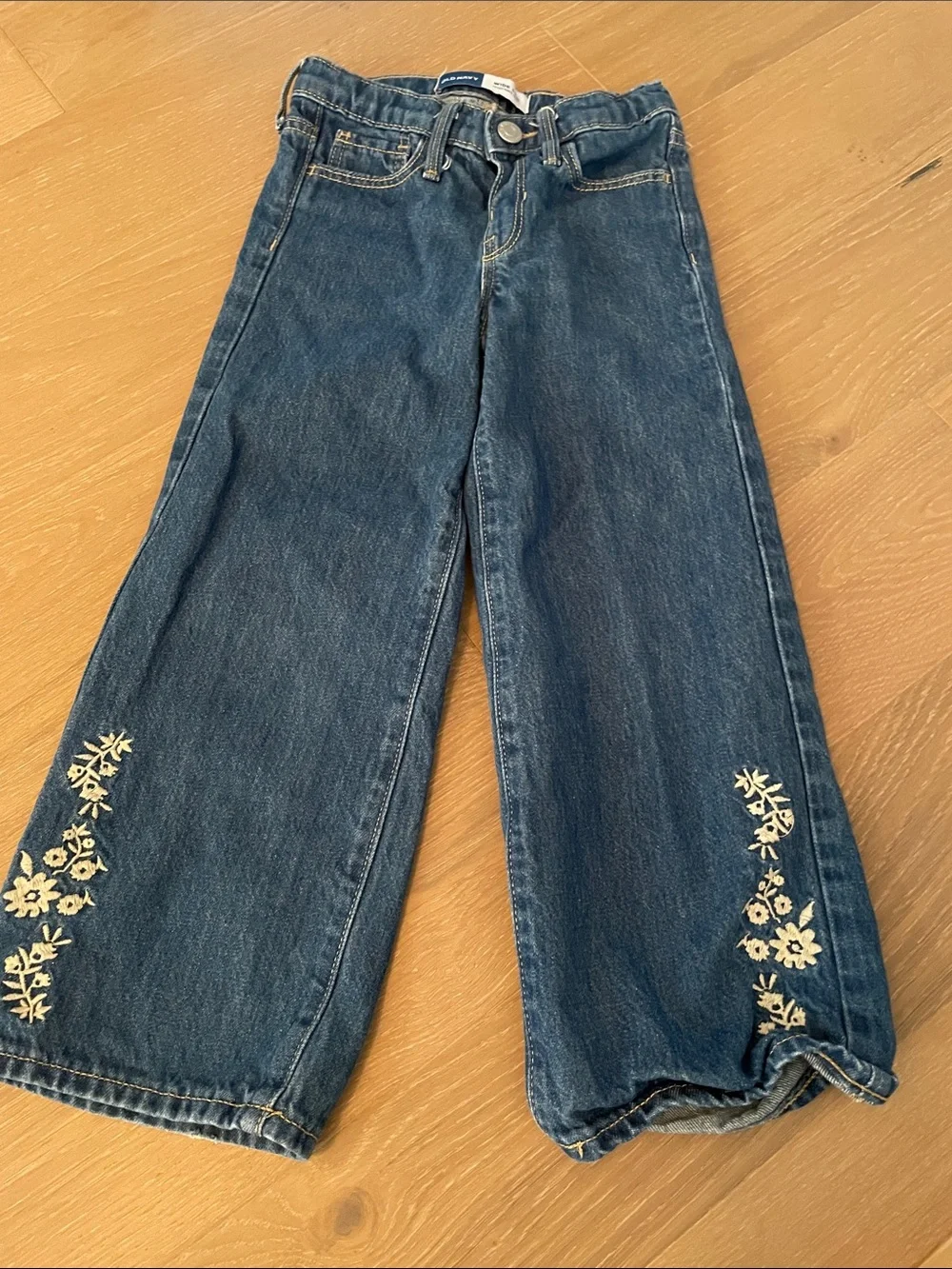 Embroidered Wide-Leg kid Jeans - Blue